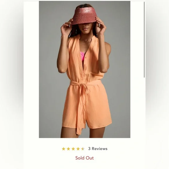 Anthro Cloth and Stone NWT sleeveless button down romper, Sz Med linen/rayon - Picture 5 of 11